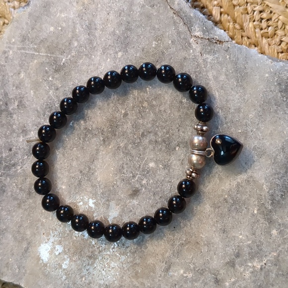 Jewelry Onyx Beaded Stretch Heart Bracelet Poshmark
